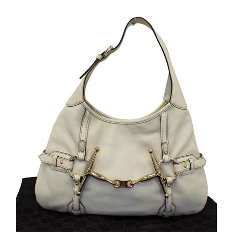 Gucci 85th Anniversary Horsebit Leather Hobo Bag White 